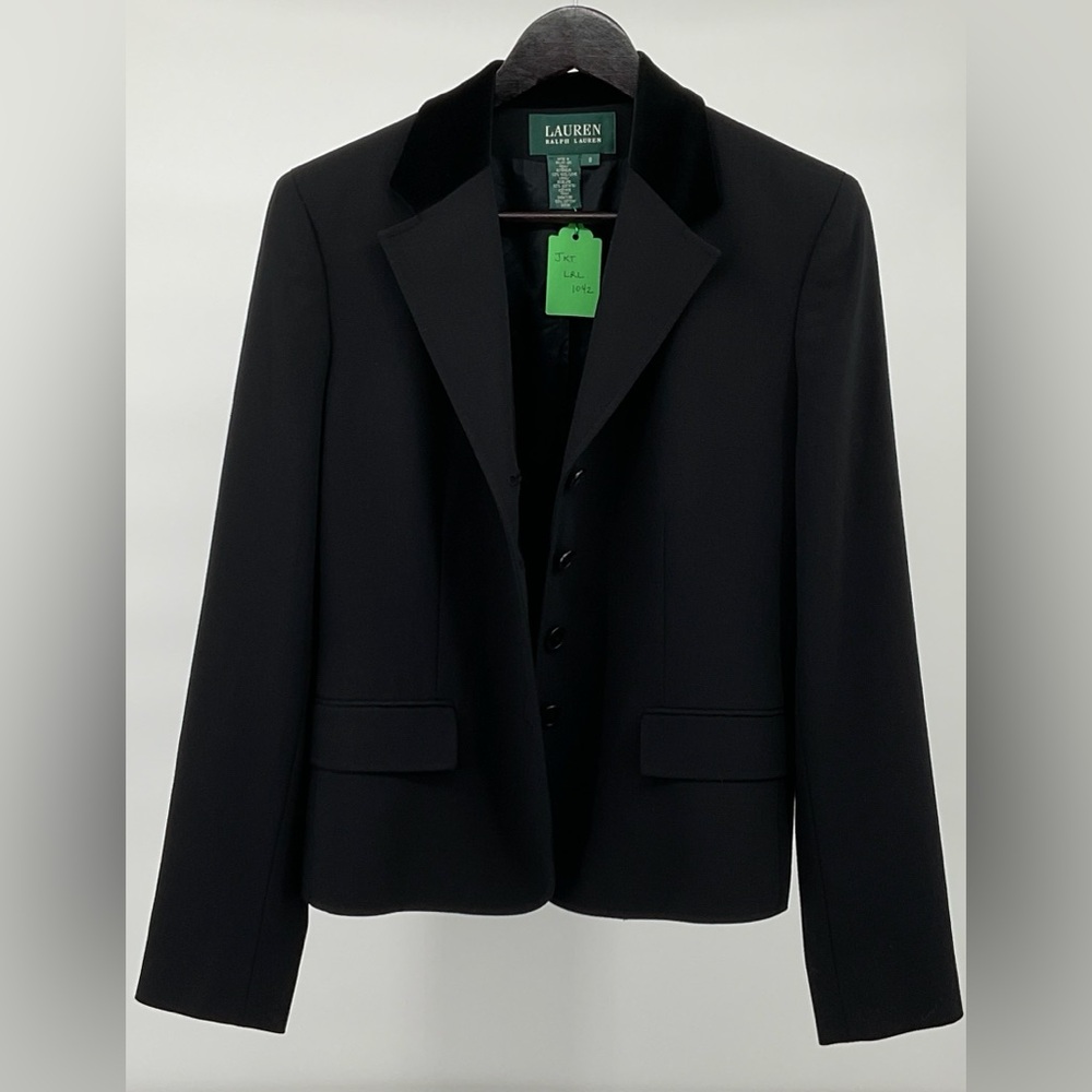 Lauren Ralph Lauren Wool Blazer Black Velvet Collar Tailored Jacket LRL